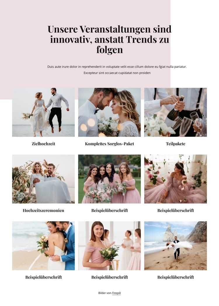 Wir gestalten maßgeschneiderte Hochzeiten HTML-Vorlage