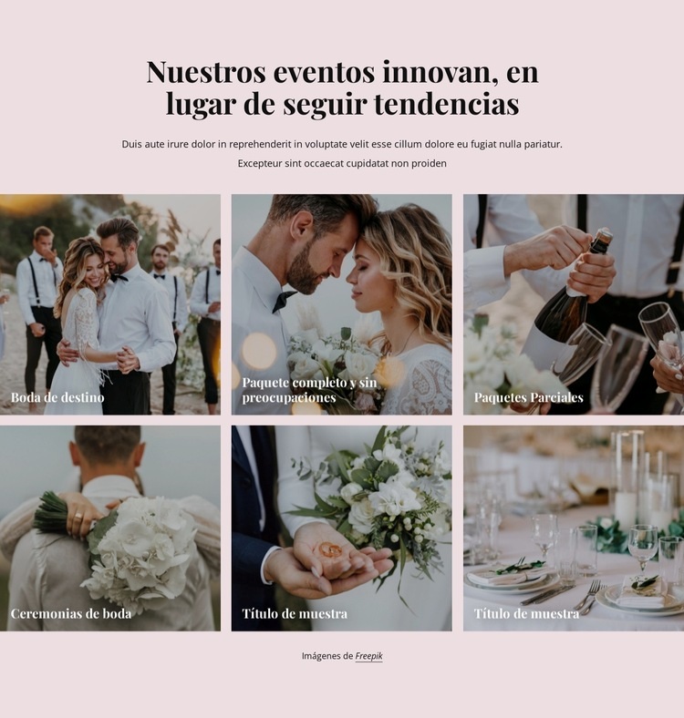 Nuestros eventos innovan en bodas Creador de sitios web HTML