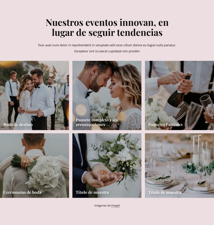 Nuestros eventos innovan en bodas Maqueta de sitio web