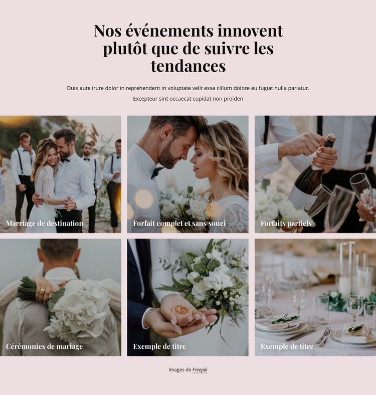 Nos événements innovent les mariages Conception de site Web