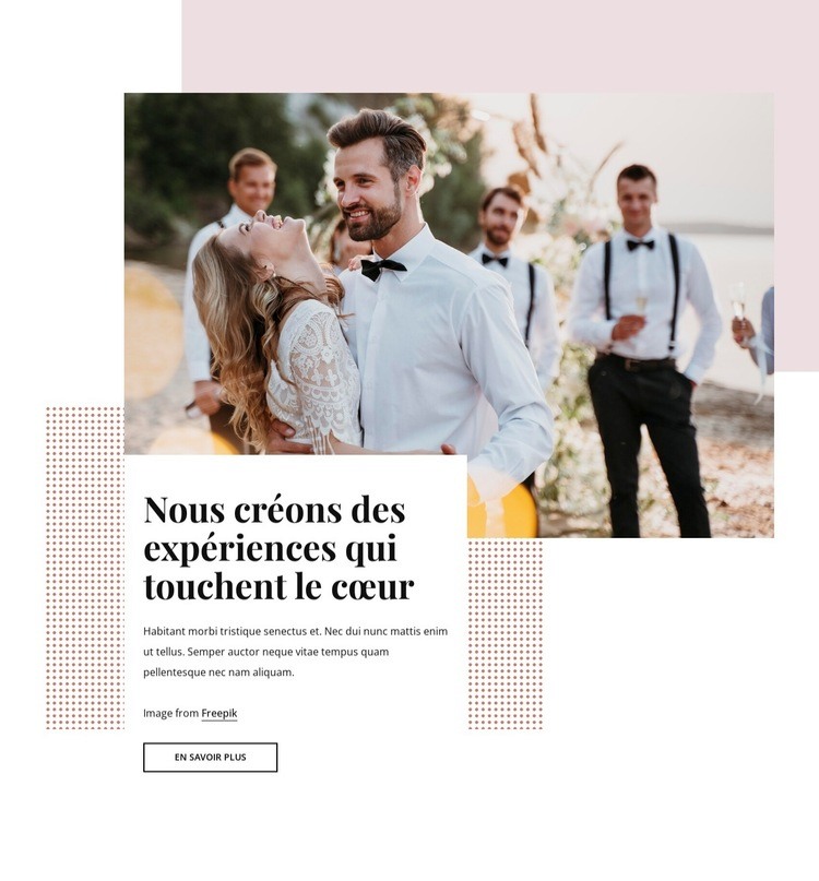 Les plus beaux lieux de mariage Maquette de site Web