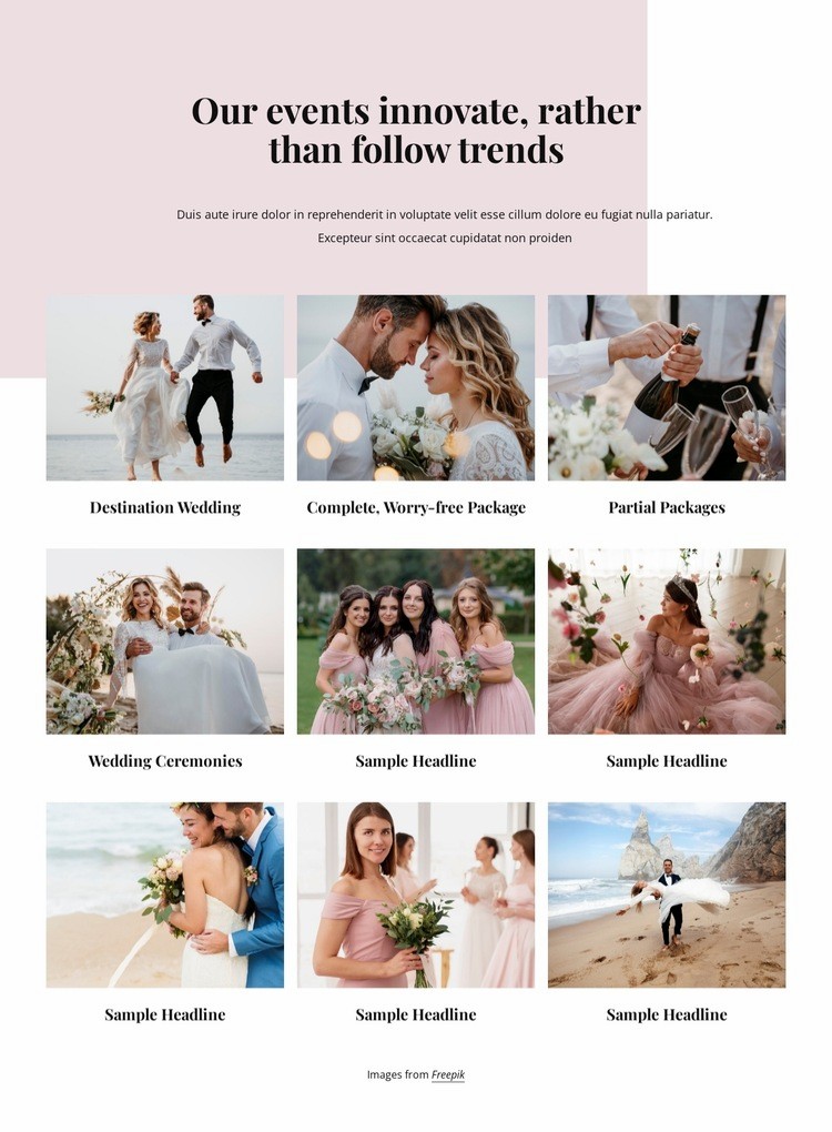 We create bespoke weddings Homepage Design