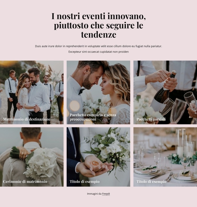 I nostri eventi innovano i matrimoni Mockup del sito web
