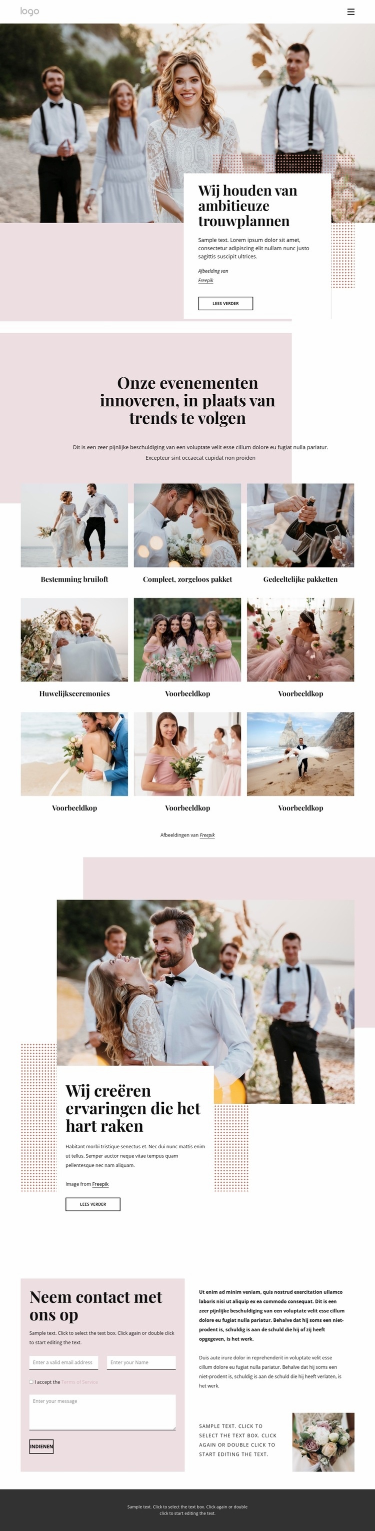 Wij houden van ambitieuze trouwplannen Website ontwerp