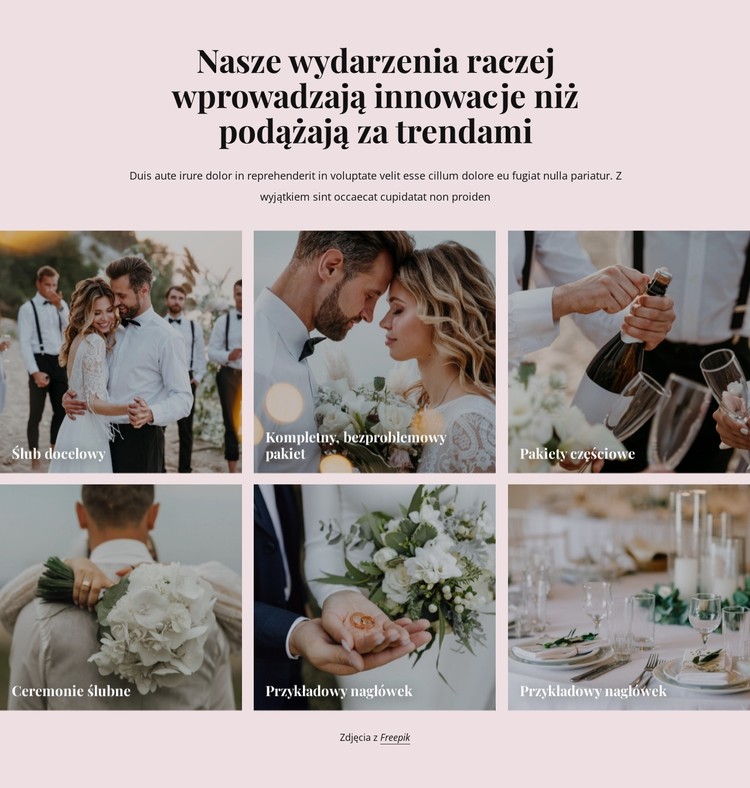 Nasze wydarzenia wprowadzają innowacje weselne Szablon CSS