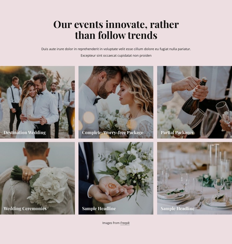 Our events innovate weddings WordPress Website Builder