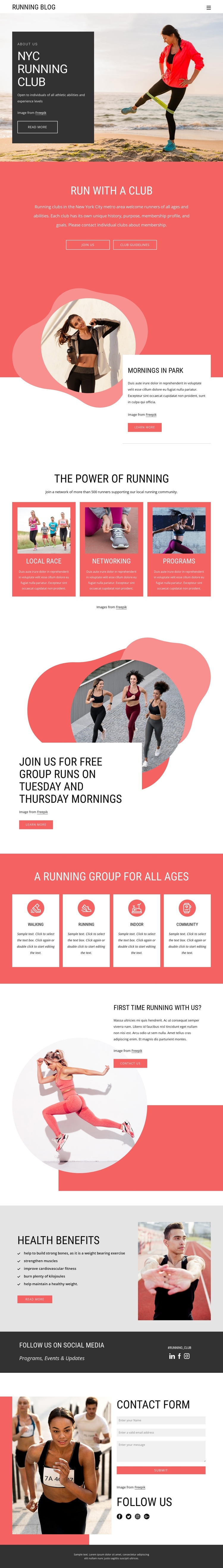 NYC running club One Page Template