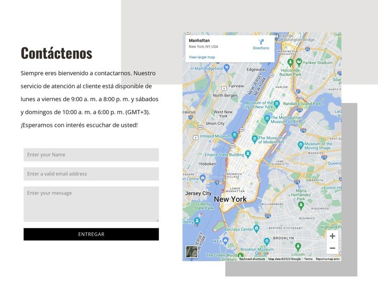 Contáctanos bloque con formas Maqueta de sitio web