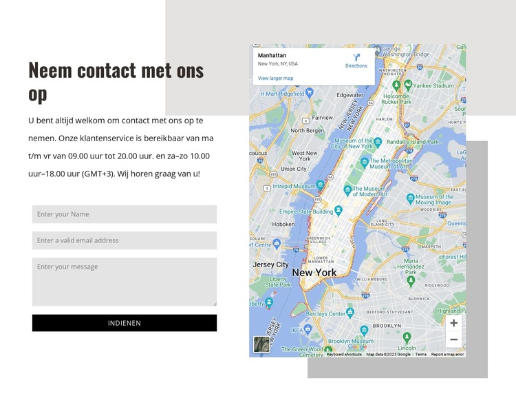 Neem contact met ons op blok met vormen WordPress-thema