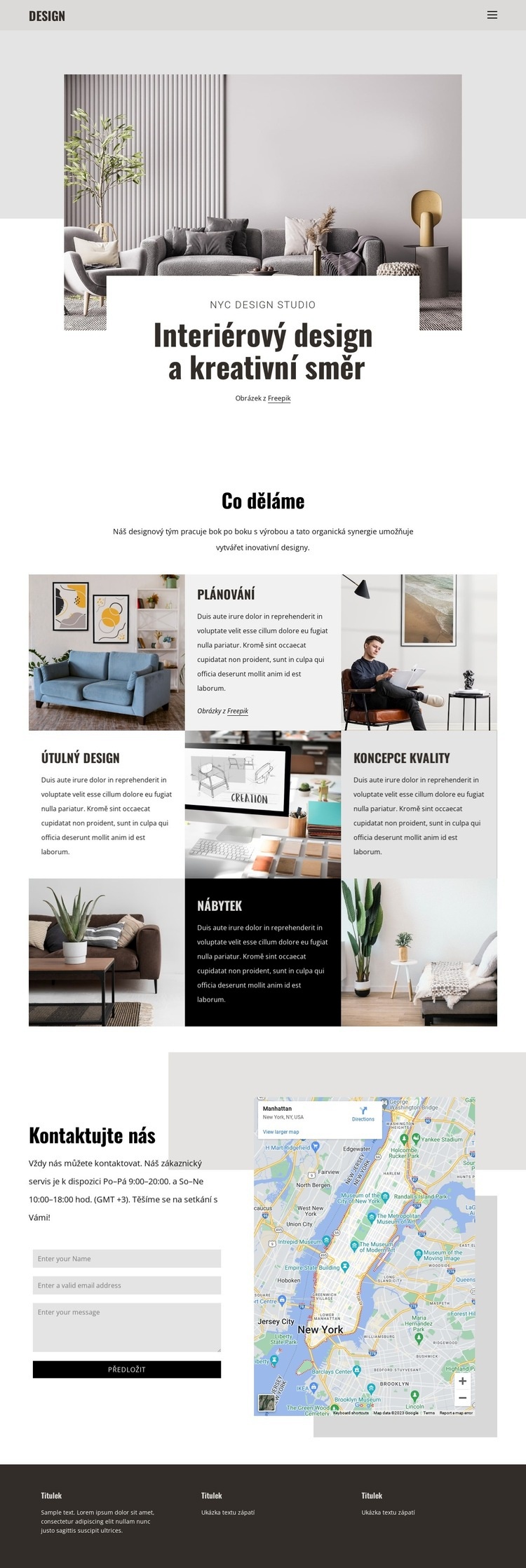 Návrhy interiérů, dekorace a konstrukce Šablona webové stránky