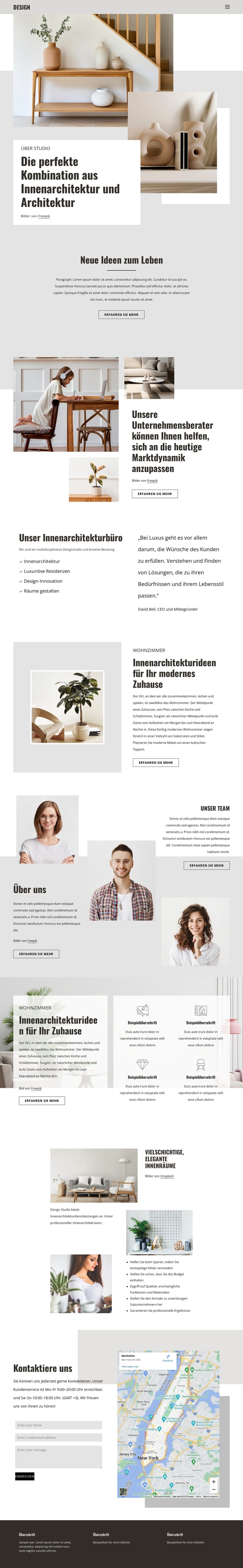 Kombination aus Interieur und Design Website-Vorlage