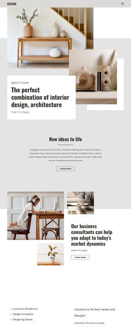 Сombination Of Interior And Design - One Page Template For Any Device