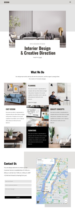 Interior Design, Decorating, And Construction One Page Template