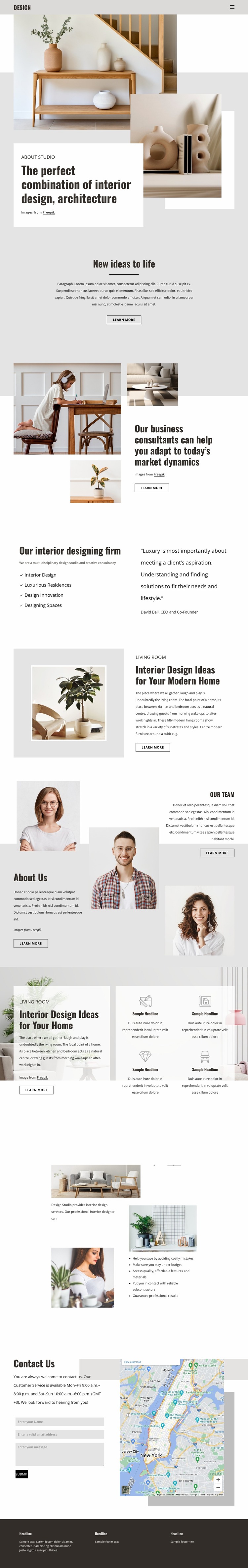 Сombination of interior and design Website Mockup