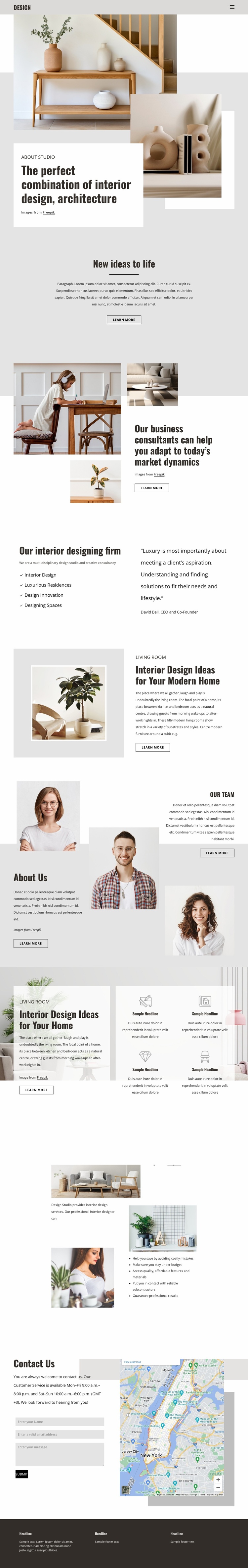 Сombination of interior and design Landing Page
