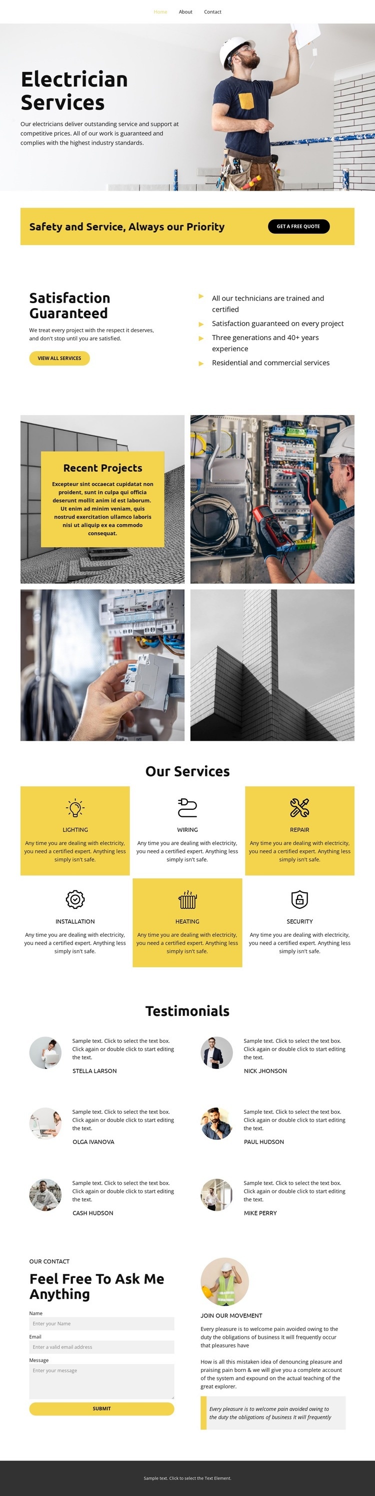 Electrician Services Web Page Design