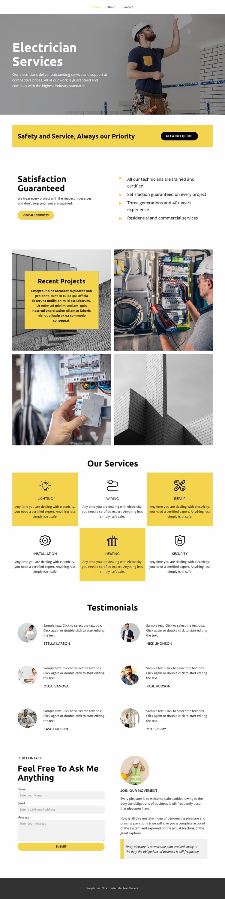 Electrician Services Website Mockup