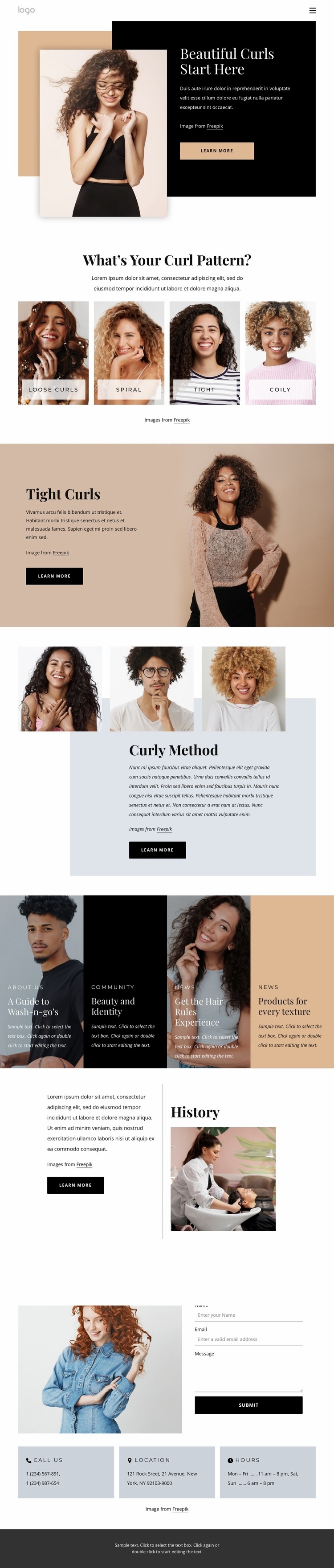 Bring out the best in your curls Homepage Design