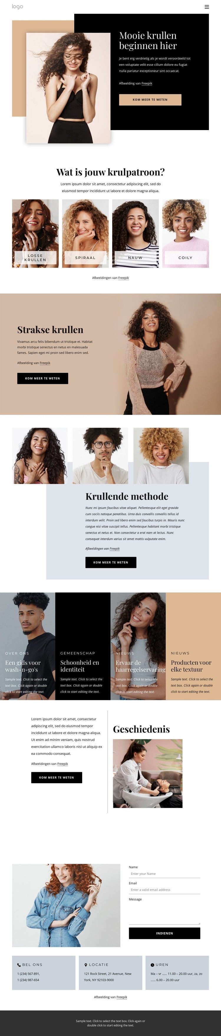 Haal het beste uit je krullen naar boven Website mockup