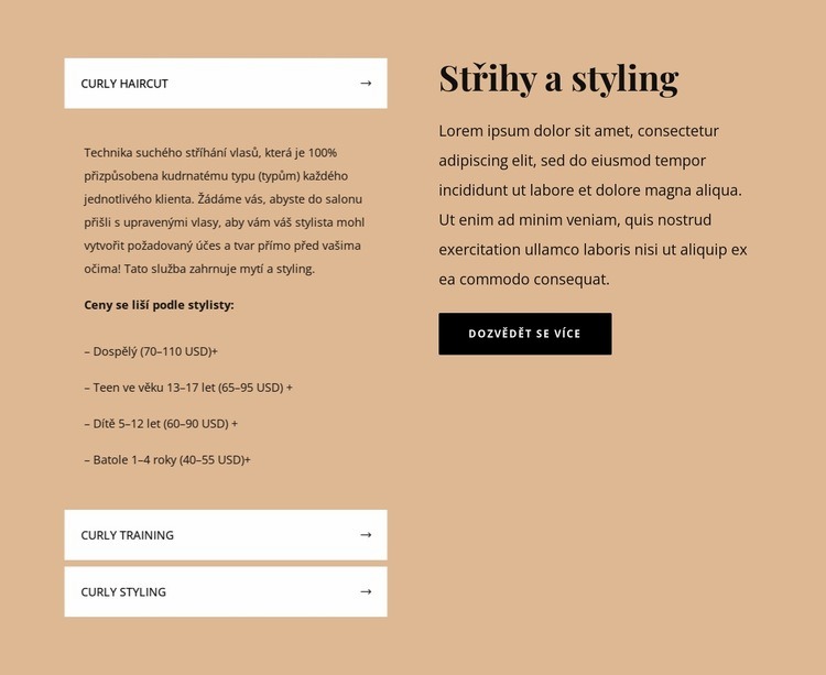 Střihy a styling Šablona HTML