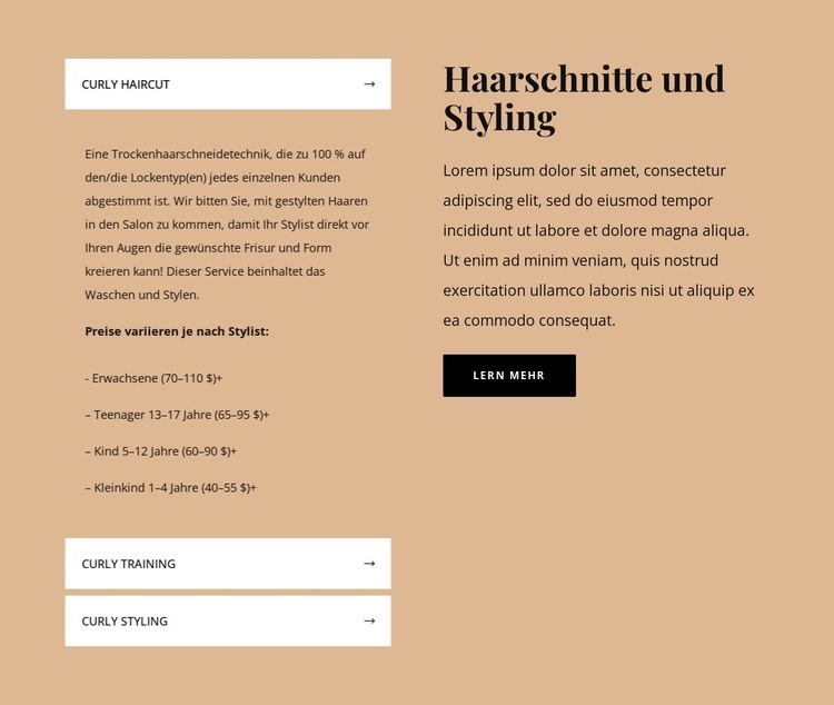 Haarschnitte und Styling Eine Seitenvorlage