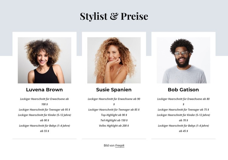 Stylist und Preise HTML-Vorlage