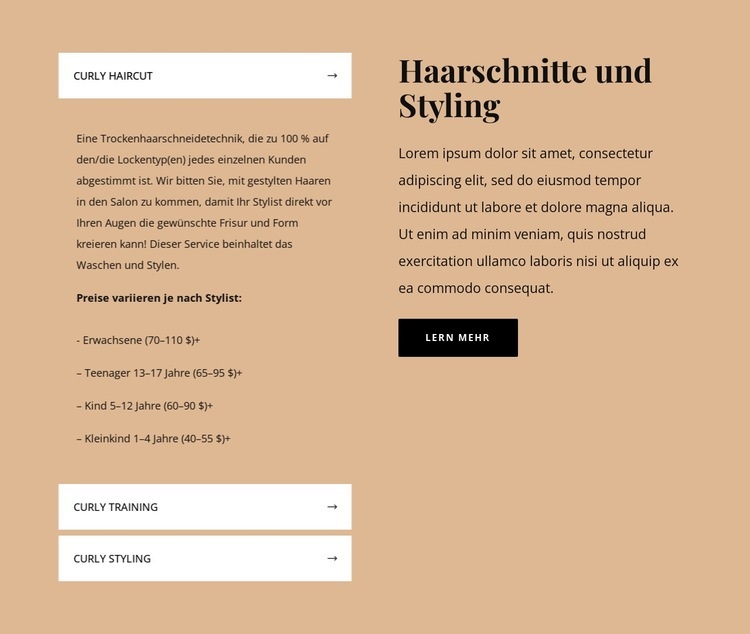 Haarschnitte und Styling Website-Modell