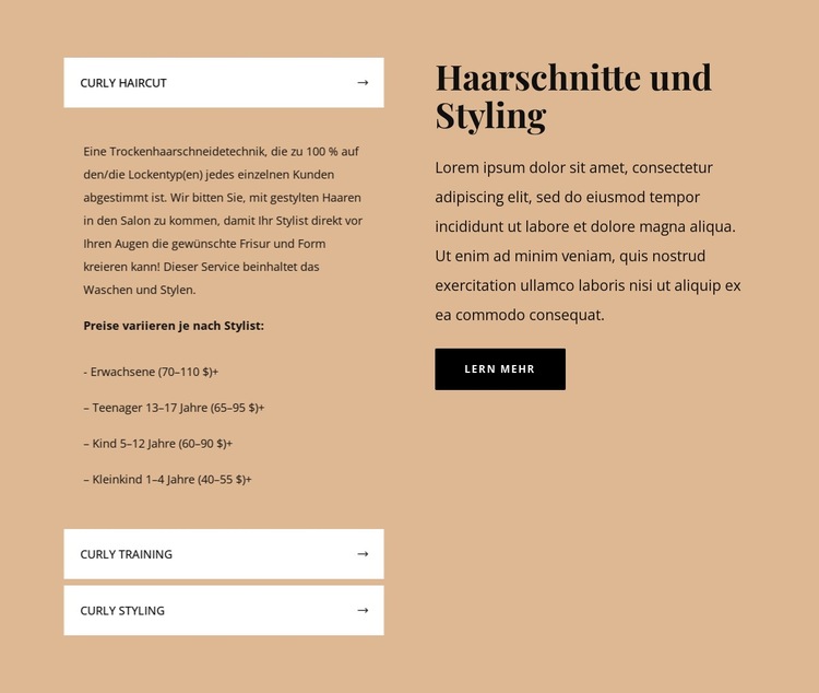 Haarschnitte und Styling Website-Vorlage
