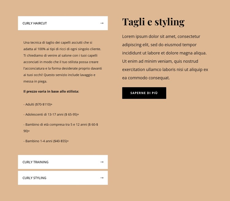 Tagli e styling Modello di sito Web