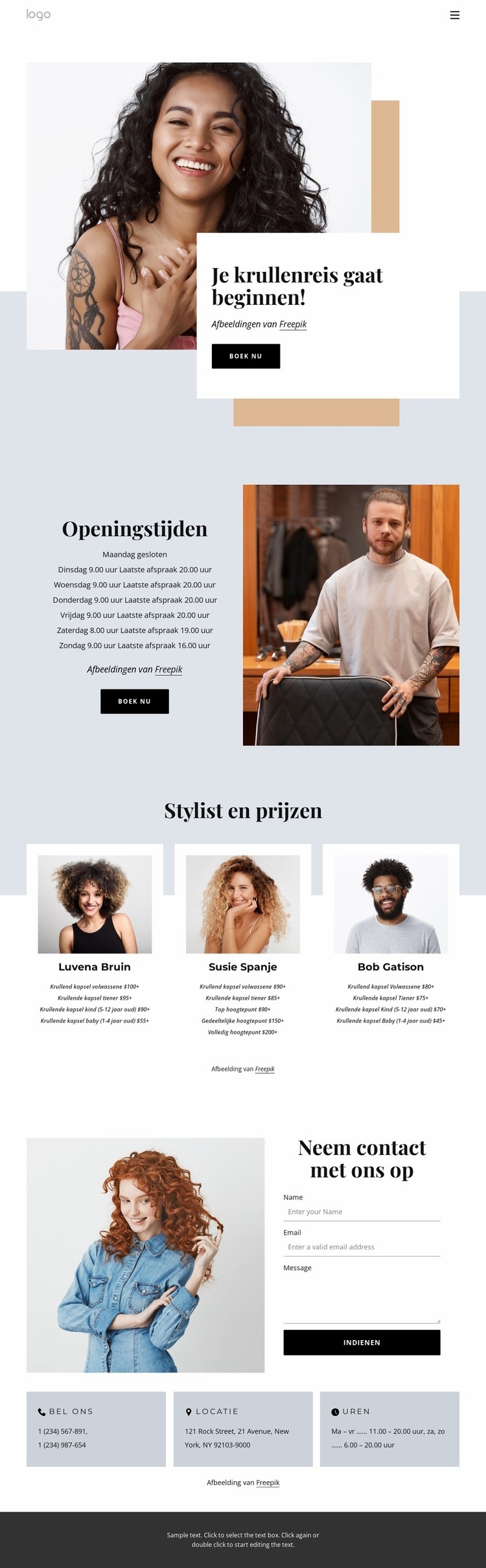 Jouw krullenreis Website Builder-sjablonen