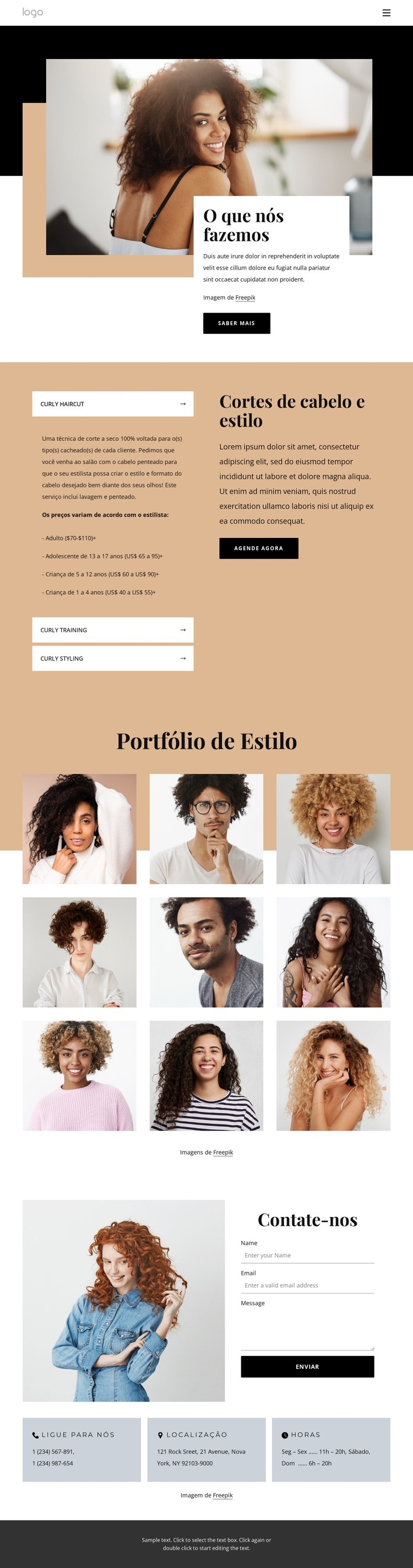 Especialistas locais em cabelos cacheados Design do site