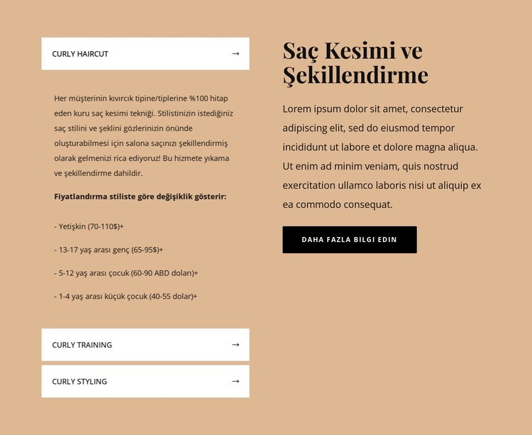 Saç kesimi ve şekillendirme HTML5 Şablonu