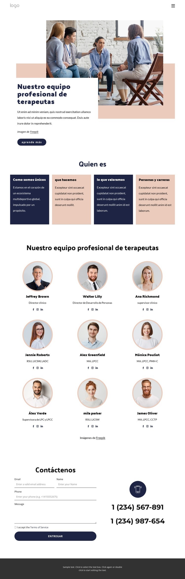 Nuestro equipo profesional de terapeutas. Plantillas de creación de sitios web