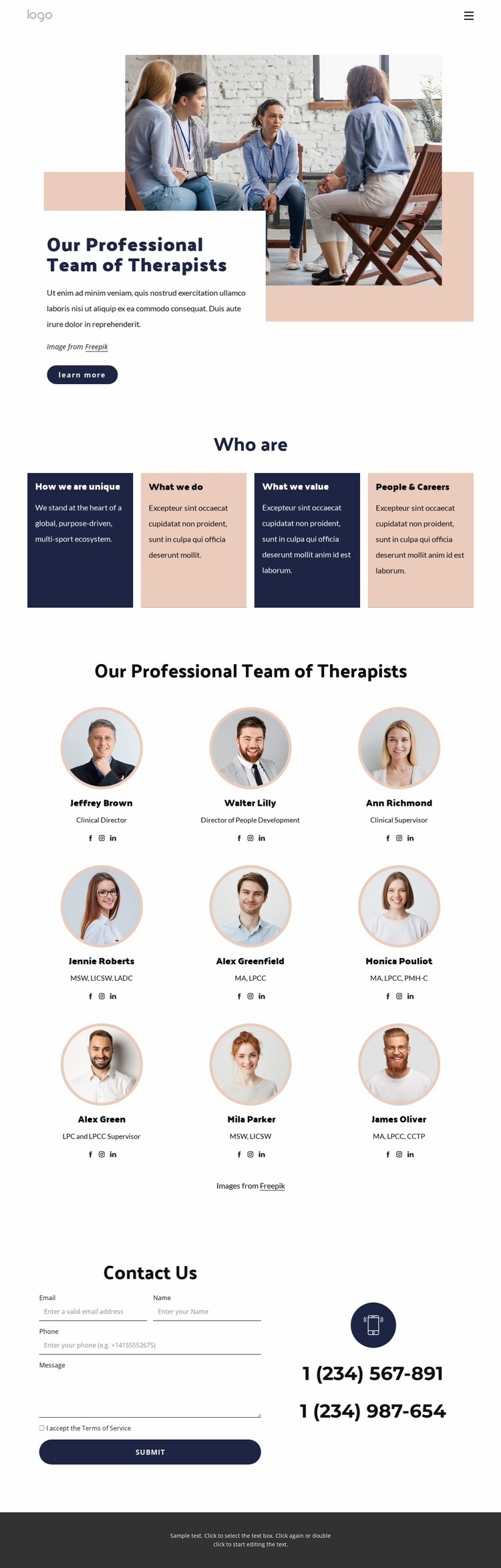 Our professional team of therapists Homepage Design