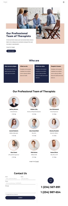 HTML Landing For Our Professional Team Of Therapists