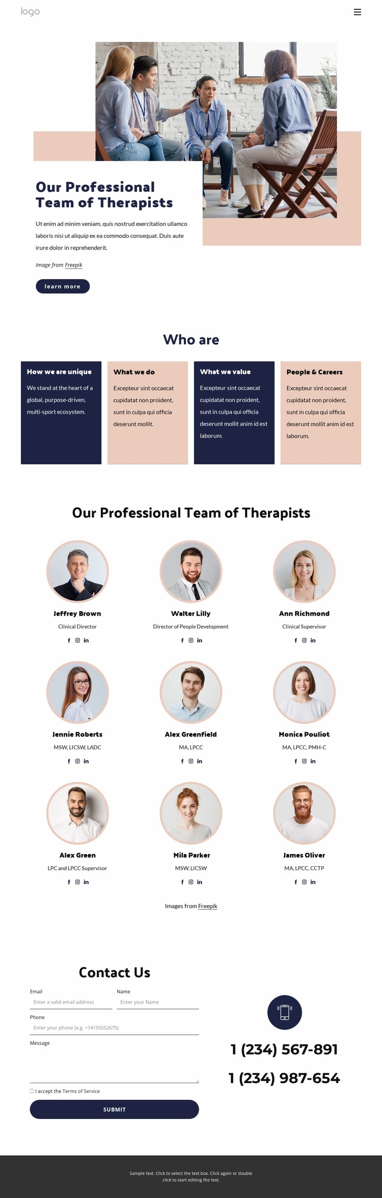 Our professional team of therapists Website Design