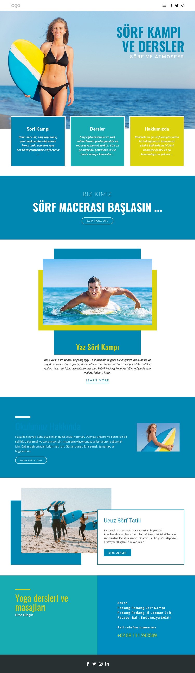 Yaz sporları kampı Bir Sayfa Şablonu
