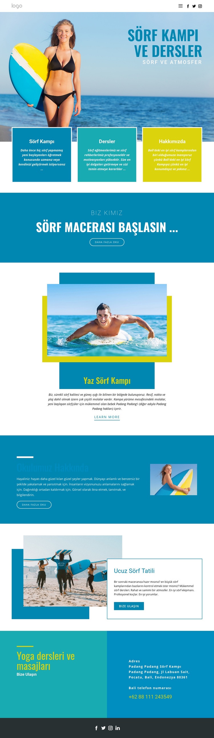 Yaz sporları kampı Web sitesi tasarımı