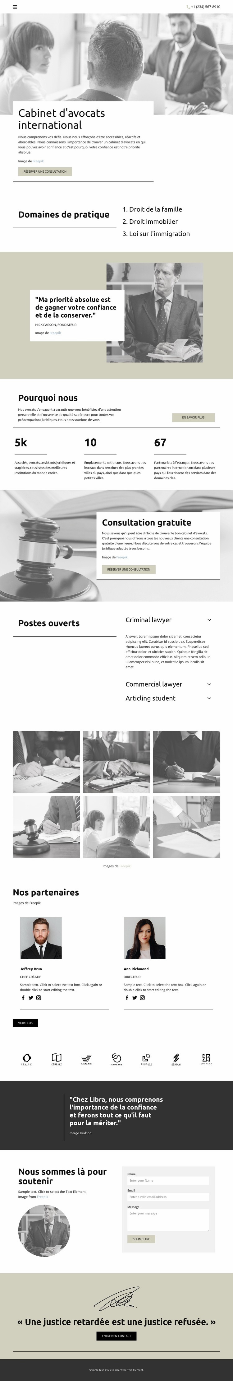 Cabinet d'avocats international Maquette de site Web