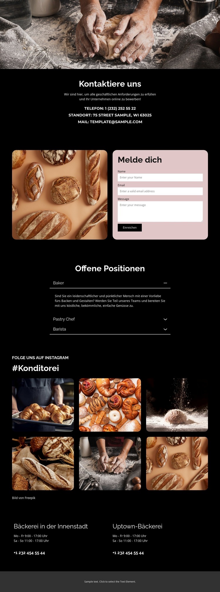 Frisch gebacken Website Builder-Vorlagen