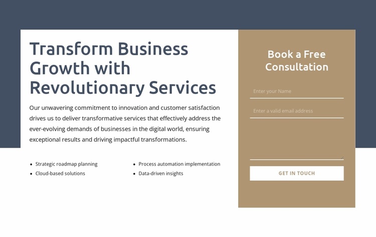 Transform business growth Landing Page