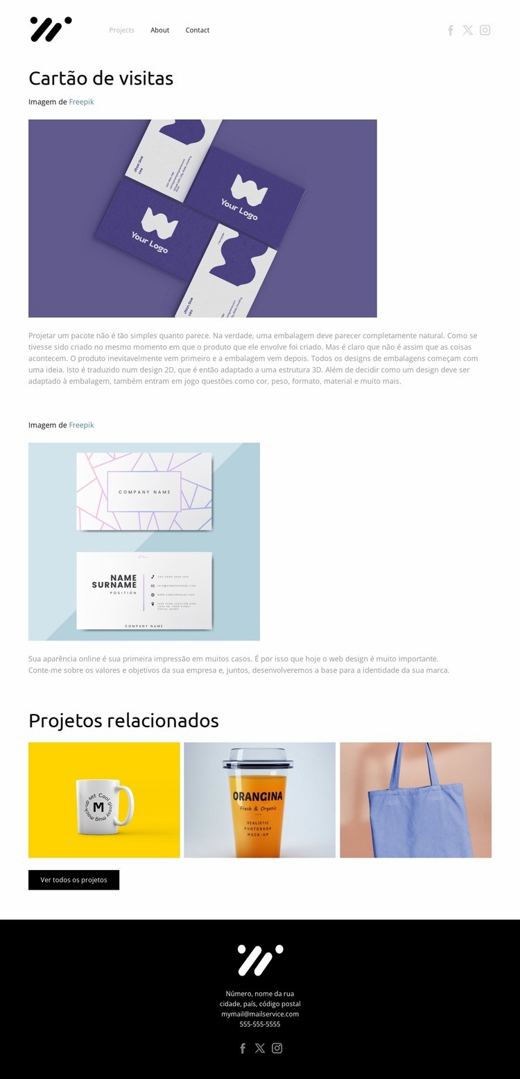 Cartões de negócios Landing Page