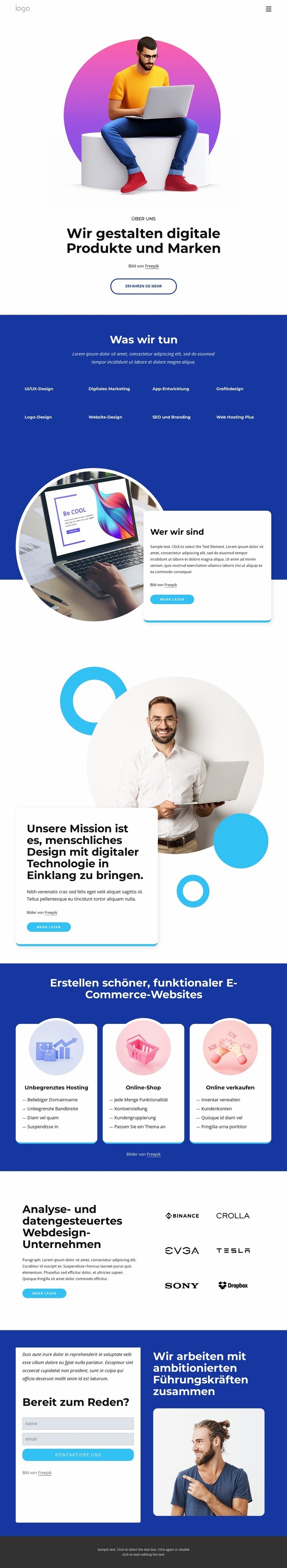 Benutzerzentrierte und innovative digitale Produkte Website-Modell