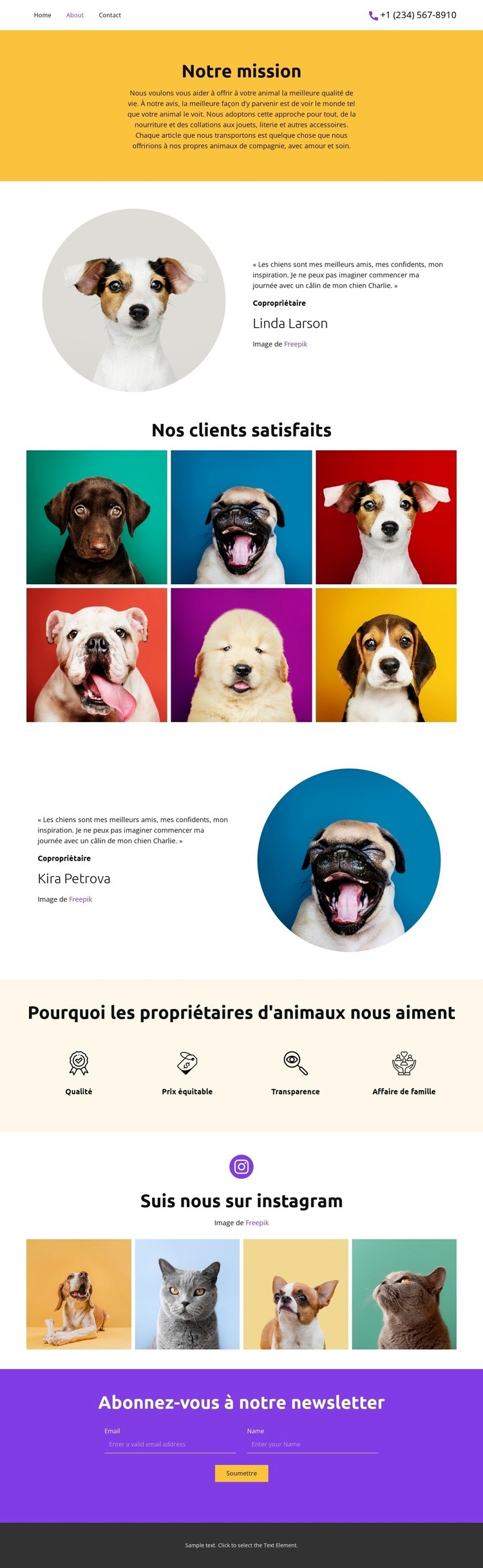 Pour tous vos animaux de compagnie Conception de site Web