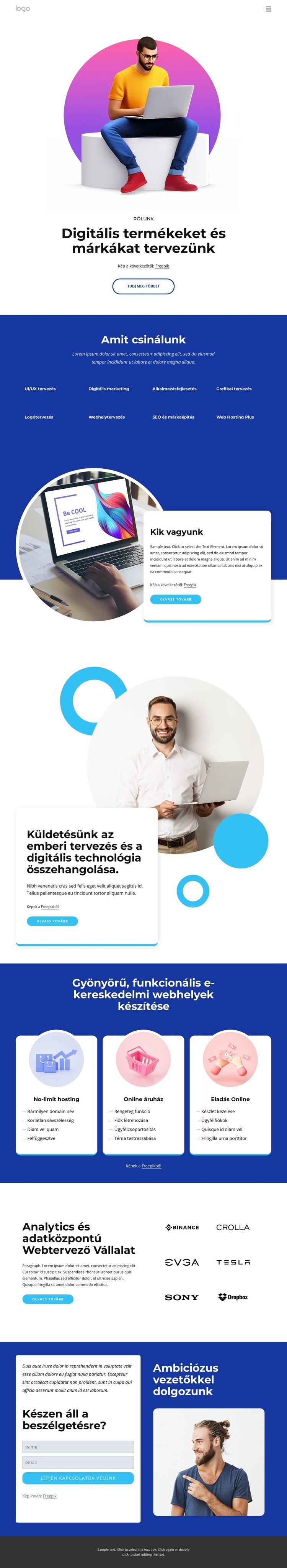 Felhasználóközpontú és innovatív digitális termékek Weboldal sablon