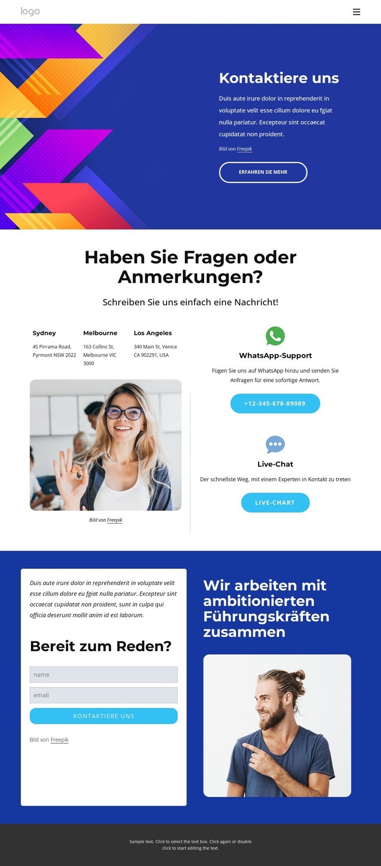 Nehmen Sie unten Kontakt mit uns auf Website Builder-Vorlagen