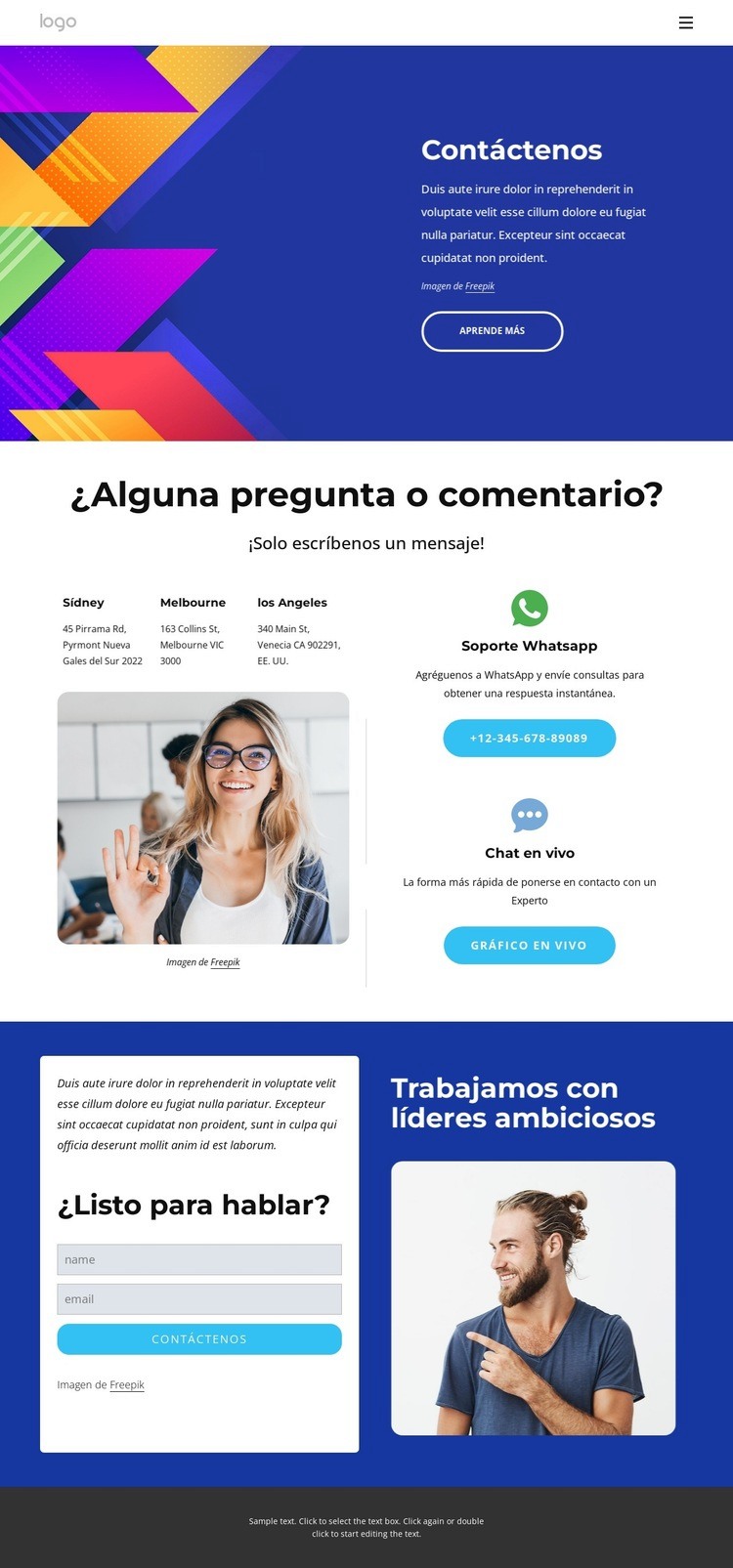 Póngase en contacto a continuación Plantillas de creación de sitios web