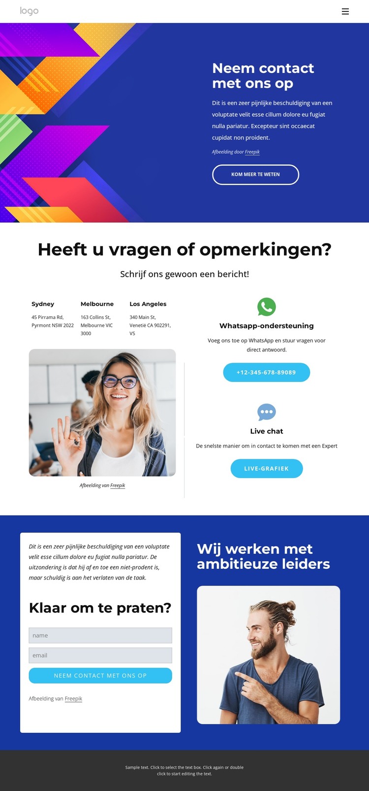 Neem hieronder contact op HTML-sjabloon