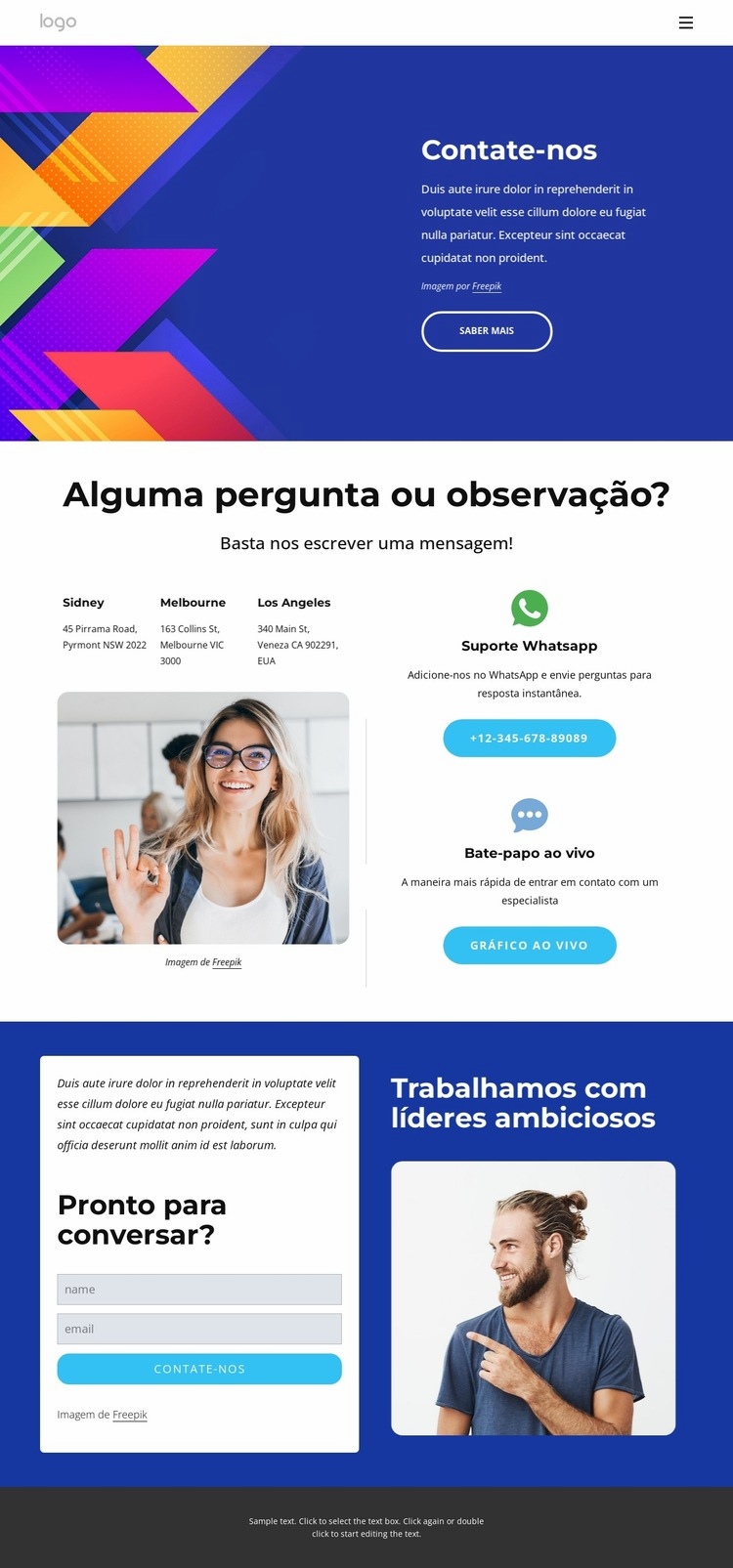 Entre em contato abaixo Modelos de construtor de sites