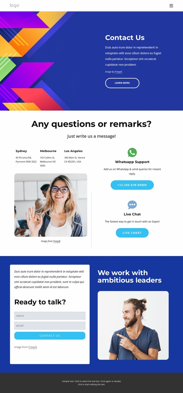 Get in touch below Website Builder Templates